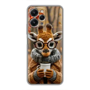 Печатный чехол «Зверята с кофе» для Xiaomi Redmi 12 (5G) (Жираф с кофе)
