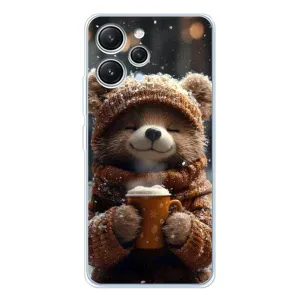 Печатный чехол «Зверята с кофе» для Xiaomi Redmi 12 (Медвежонок с кофе)