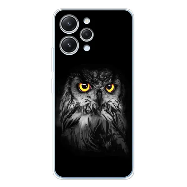 Чехол с рисунком «Сова на чёрном» для Xiaomi Redmi 12 Чехол с рисунком «Сова на чёрном» для Xiaomi Redmi 12