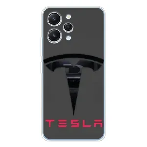 Силиконовый бампер с картинкой машины на Xiaomi Redmi 12 (Logo TESLA)