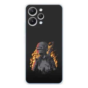 Силиконовый чехол с картинкой "Герой Pubg" на Xiaomi Redmi 12 (В огне)