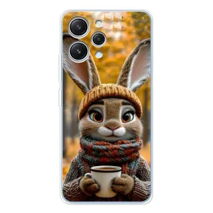 Печатный чехол «Зверята с кофе» для Xiaomi Redmi 12 (Зайчик с кофе)