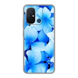 Силиконовый бампер с принтом (цветочки) на Редми 12с (Синие цветы)