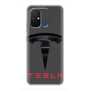 Силиконовый бампер с картинкой машины на Xiaomi Redmi 12C (Logo TESLA)