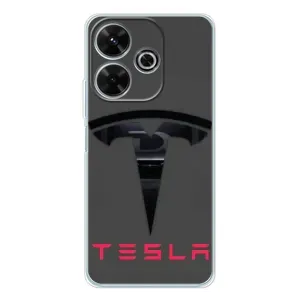 Силиконовый бампер с картинкой машины на Xiaomi Redmi 13 (Logo TESLA)