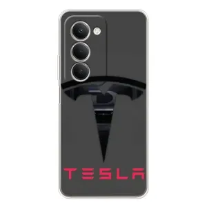 Силиконовый бампер с картинкой машины на Xiaomi Redmi 15 (Logo TESLA)