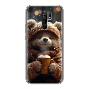 Печатный чехол «Зверята с кофе» для Xiaomi Redmi 9 (Медвежонок с кофе)