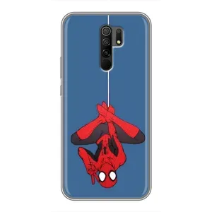 Чехол Супергерой Человека Паука на Xiaomi Redmi 9 (На паутине)