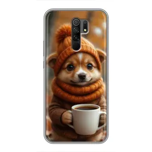 Печатный чехол «Зверята с кофе» для Xiaomi Redmi 9 (Собачка с кофе)