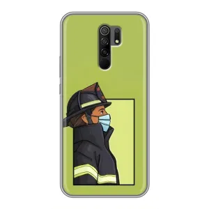 Силиконовый бампер (Работники) на Xiaomi Redmi 9 (Пожарник)