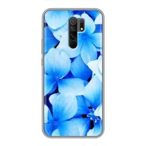 Силиконовый бампер с принтом (цветочки) на Редми 9 (Синие цветы)