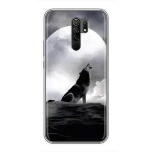 Чехол с Волком на Xiaomi Redmi 9 (Волк и луна)