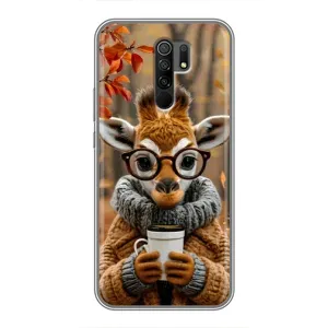 Печатный чехол «Зверята с кофе» для Xiaomi Redmi 9 (Жираф с кофе)