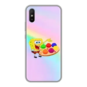 Силиконовый чехол Спанч Боб на Редми 9а (Бургеры)