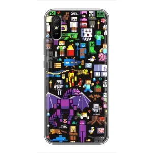 Чехол майнкрафт для Xiaomi Redmi 9A (Все персонажи)