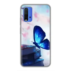 Силиконовый бампер с картинкой животных для Xiaomi Redmi 9T (Бабочка синяя)