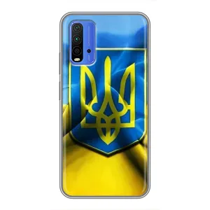 Чехол с картинкой (Патриотический ГЕРБ) на Xiaomi Redmi 9T (Герб и Флаг Украины)