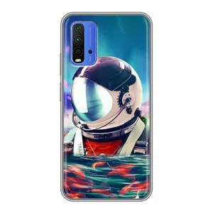 Силіконовый Чохол з принтом "Космонавти" на Xiaomi Redmi 9T (Космонавт у воді)