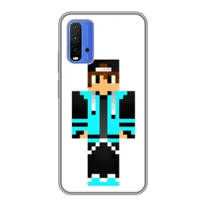 Чехлы для Xiaomi Redmi 9T (Персонажи Майн Крафт) (Мальчик в голубом)