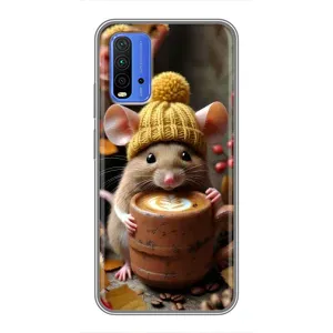 Печатный чехол «Зверята с кофе» для Xiaomi Redmi 9T (Мышка с кофе)