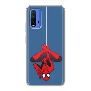 Чехол Супергерой Человека Паука на Xiaomi Redmi 9T (На паутине)