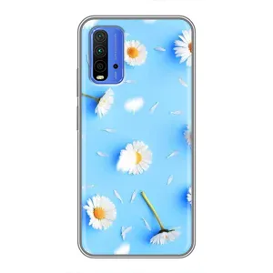 Чехол с Цветами для Xiaomi Redmi 9T (ромашки на голубом)