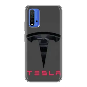 Силиконовый бампер с картинкой машины на Xiaomi Redmi 9T (Logo TESLA)
