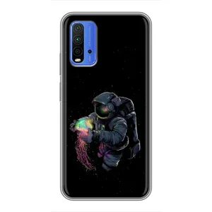 Силіконовый Чохол з принтом "Космонавти" на Xiaomi Redmi 9T (В руках земля)