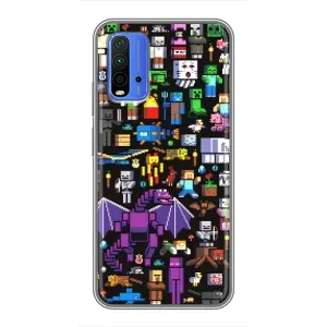 Чехол майнкрафт для Xiaomi Redmi 9T (Все персонажи)