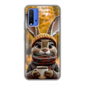 Печатный чехол «Зверята с кофе» для Xiaomi Redmi 9T (Зайчик с кофе)