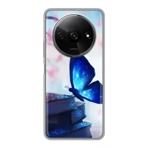 Силиконовый бампер с картинкой животных для Xiaomi Redmi A3 (Бабочка синяя)