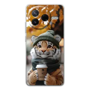 Печатный чехол «Зверята с кофе» для Xiaomi Redmi K80 Ultra (Тигр с кофе)
