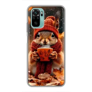 Печатный чехол «Зверята с кофе» для Xiaomi Redmi Note 10 (Белка с кофе)