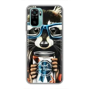 Силиконовый Чехол с Енотами на Xiaomi Redmi Note 10 (Енот в очках)