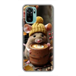 Печатный чехол «Зверята с кофе» для Xiaomi Redmi Note 10 (Мышка с кофе)