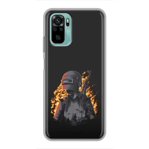 Силиконовый чехол с картинкой "Герой Pubg" на Xiaomi Redmi Note 10 (В огне)