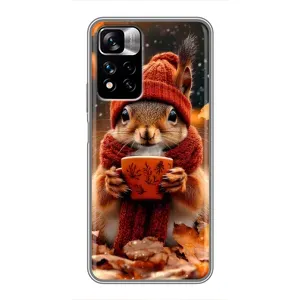 Печатный чехол «Зверята с кофе» для Xiaomi Redmi Note 11 Pro Plus (Белка с кофе)