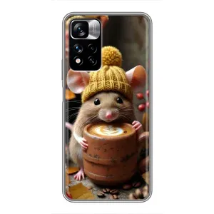 Печатный чехол «Зверята с кофе» для Xiaomi Redmi Note 11 Pro Plus (Мышка с кофе)