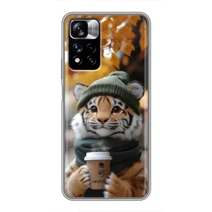 Печатный чехол «Зверята с кофе» для Xiaomi Redmi Note 11 Pro Plus (Тигр с кофе)
