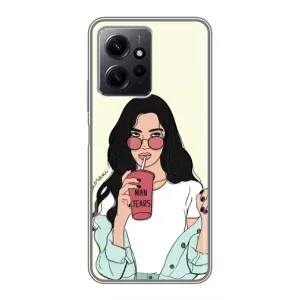 Силиконовый Чехол на Xiaomi Redmi Note 12 с картинкой Стильных Девушек (С напитком)