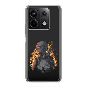 Силиконовый чехол с картинкой "Герой Pubg" на Xiaomi Redmi Note 13 (5G) (В огне)
