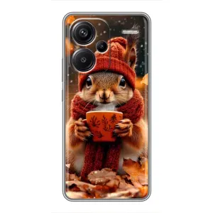 Печатный чехол «Зверята с кофе» для Xiaomi Redmi Note 13 Pro Plus (Белка с кофе)