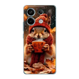 Печатный чехол «Зверята с кофе» для Xiaomi Redmi Note 13 Pro (Белка с кофе)