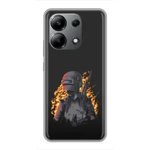 Силиконовый чехол с картинкой "Герой Pubg" на Xiaomi Redmi Note 13 (4G) (В огне)