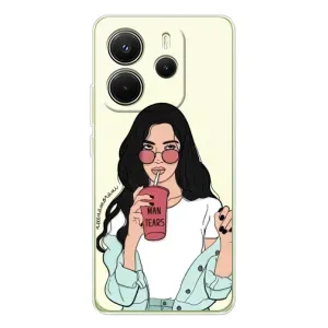 Силиконовый Чехол на Xiaomi Redmi Note 14 4G с картинкой Стильных Девушек (С напитком)