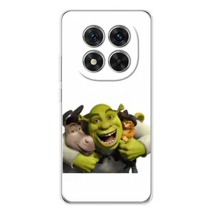 Печатный чехол с принтом Шрек для Xiaomi Redmi Note 15 Pro Plus (Шрек осел и кот)