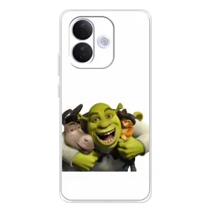Печатный чехол с принтом Шрек для Xiaomi Redmi Note 17 Pro (Шрек осел и кот)