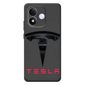 Силиконовый бампер с картинкой машины на Xiaomi Redmi Note 17 (Logo TESLA)