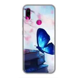 Силиконовый бампер с картинкой животных для Xiaomi Redmi Note 7 Pro (Бабочка синяя)