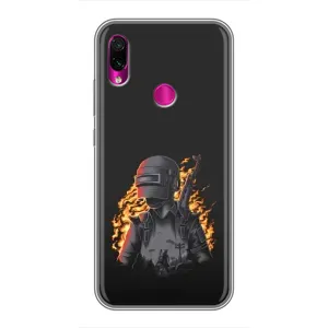 Силиконовый чехол с картинкой "Герой Pubg" на Xiaomi Redmi Note 7 Pro (В огне)